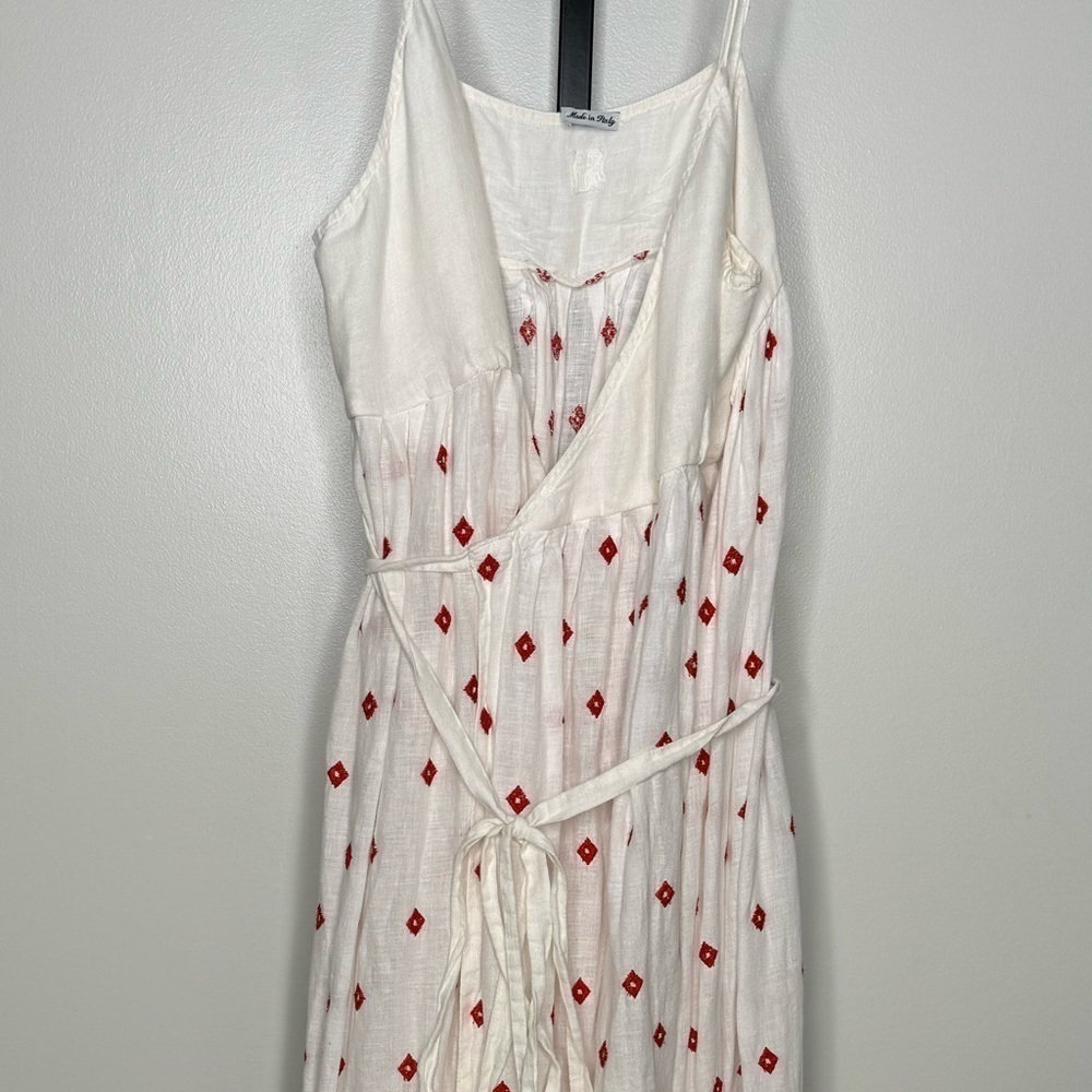 120% Lino Maxi Red Embroidered V-Neckline Dress - Size 48 IT (12 US)